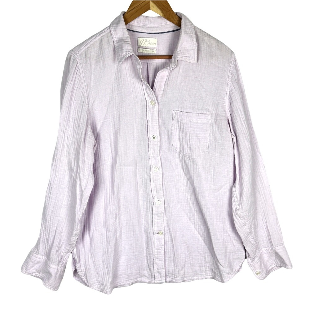 J.Crew Women Cotton Waffle Gauze long Sleeve Button Down Shirt Sz 12 Beach Coast